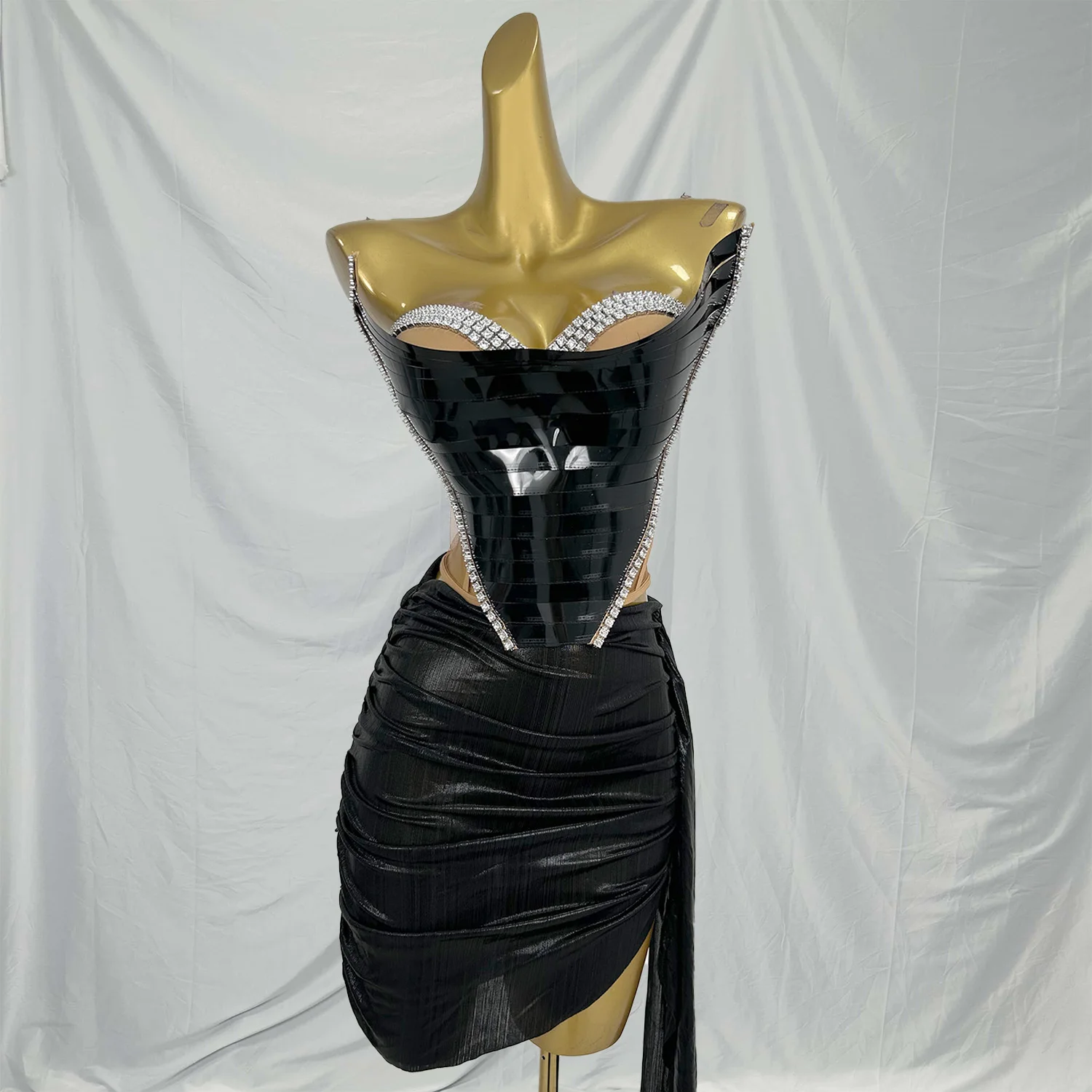 

Douniu сексуальный женский блестящий горный хрусталь с открытой спиной, наряд из двух предметов, платье на день рождения, ночной клуб, танцовщица, сценические костюмы