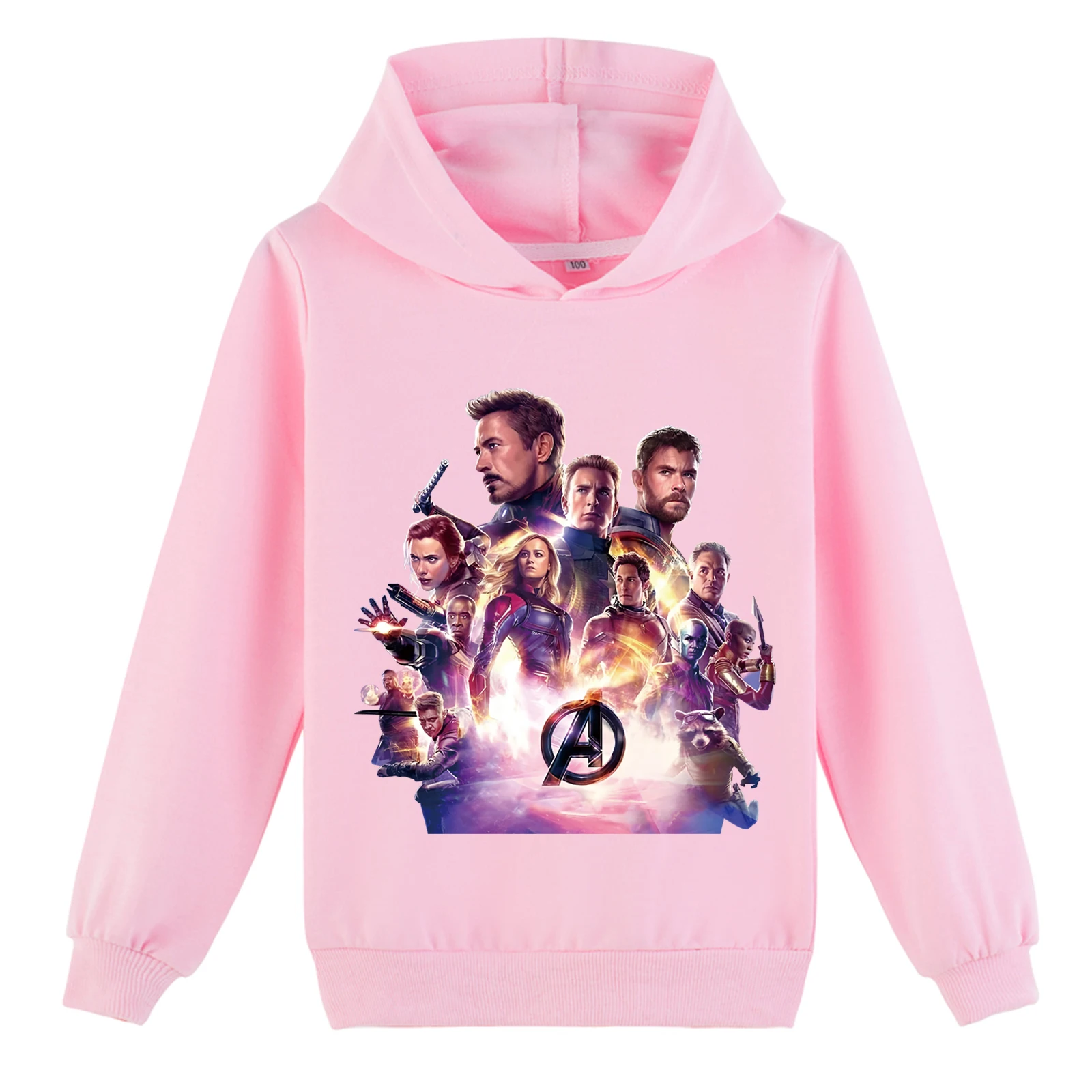 بلوفر شبابي بأكمام طويلة مع قلنسوة The Avengers بلوزات فضفاضة، سويت شيرت أساسي لخريف الربيع مع غطاء للرأس (2-14 سنة)