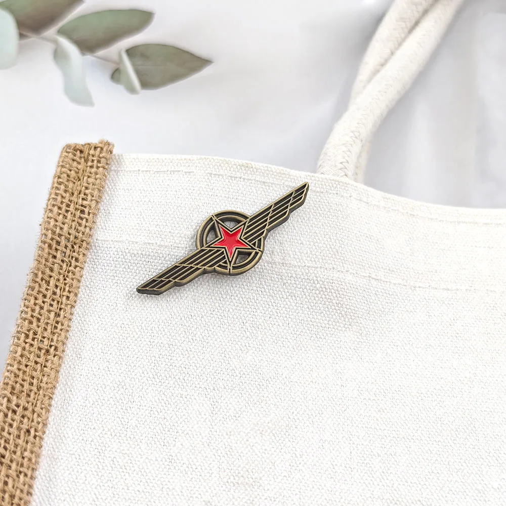 Sowjetische rote Stern-Pilotenflügel-Emaille-Anstecknadeln, militärische Luftwaffen-Broschen, hohle goldene Pentagramm-Metallabzeichen, Rucksack- und Reversnadel, Geschenk – Detail 7