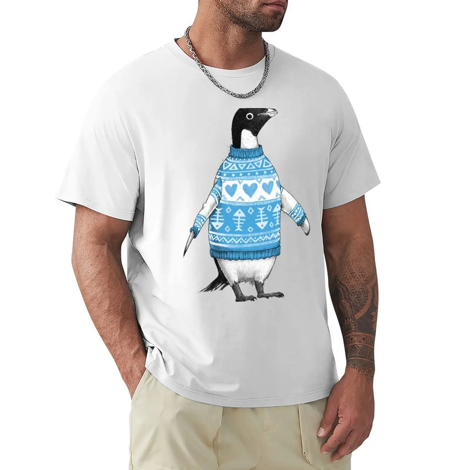 

Penguin in a sweater T-Shirt hippie clothes tops customs mens plain t shirts