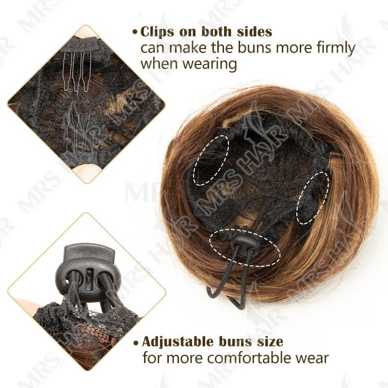 MRS HAIR Panini per capelli umani Artiglio su coulisse Coda di cavallo Pezzi di capelli flessibili Updo Ciambella Chignon Clip su panini per matrimoni e spettacoli