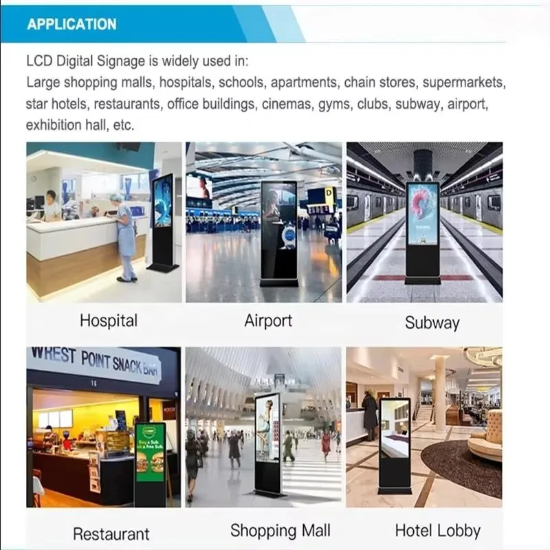 55 Inch 4K IPS Edge Lit LED Movable Floor Stand Capacitive Touch Digital Signage Kiosk Built-in CMS Black White Color