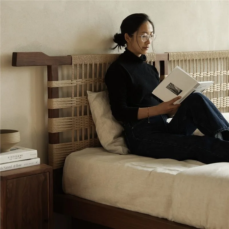 French antique solid wood bed black walnut tatami suspended bed retro silent master bedroom big bed