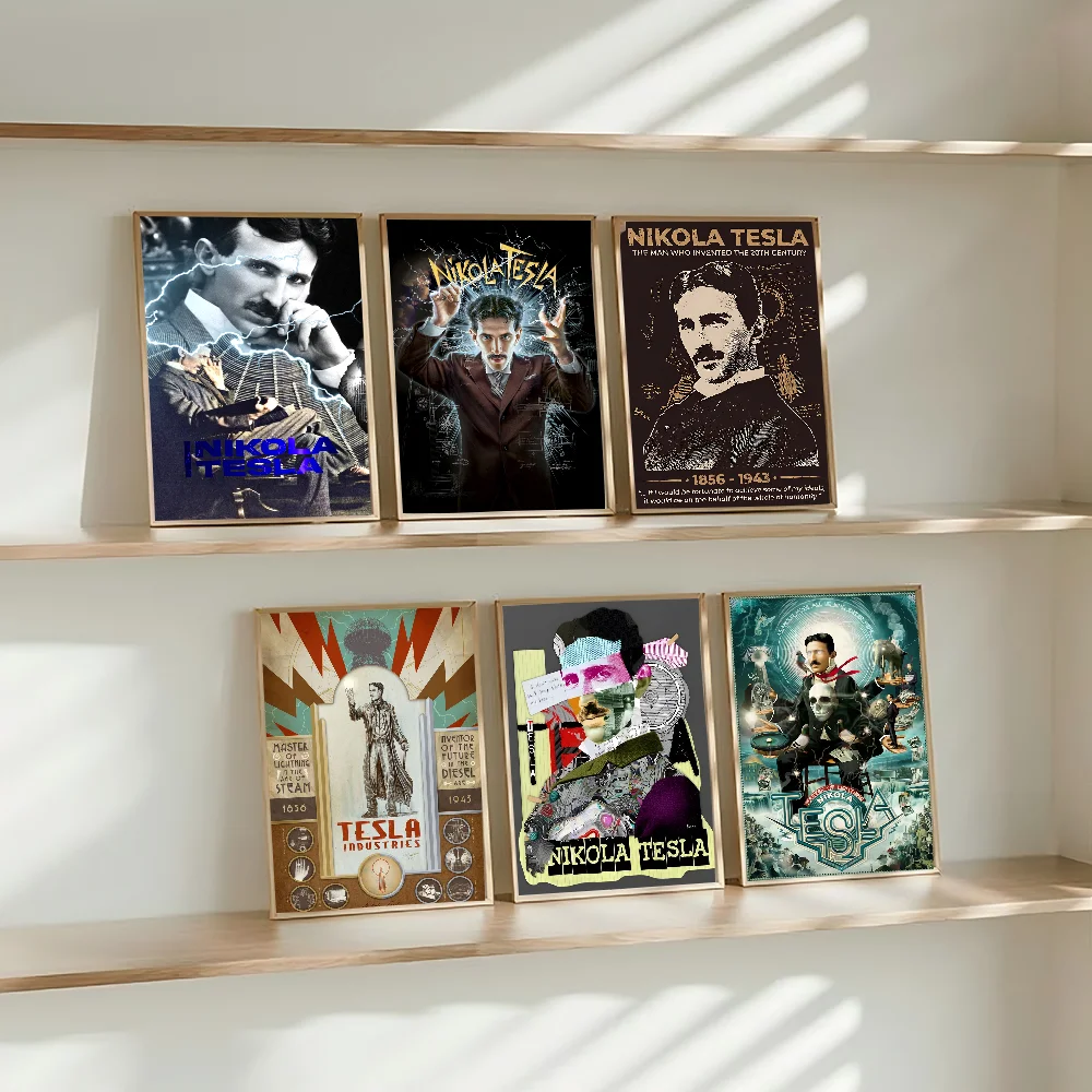 العلماء المشهورين نيكولا تيسلا ورق أبيض ملصق مقاوم للماء ورقة ملصق مقهى بار الفن الجمالي طلاء جدران