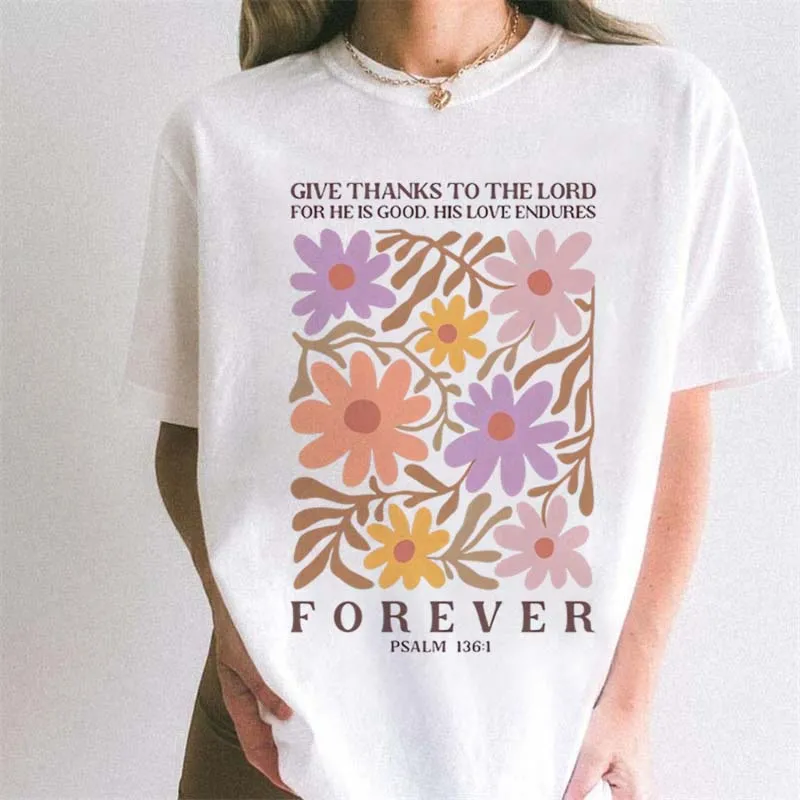 

Женская футболка с круглым вырезом Give Thanks Flower, модная уличная футболка с короткими рукавами и рисунком, базовая одежда, обычный новый топ