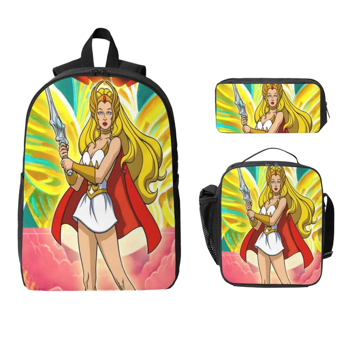 She-Ra And The Princesses Of Power  Backpack Lunch Box Pen Bags for Boys Girls Preschool Backpacks Cute Schoolbag Bookbag Set