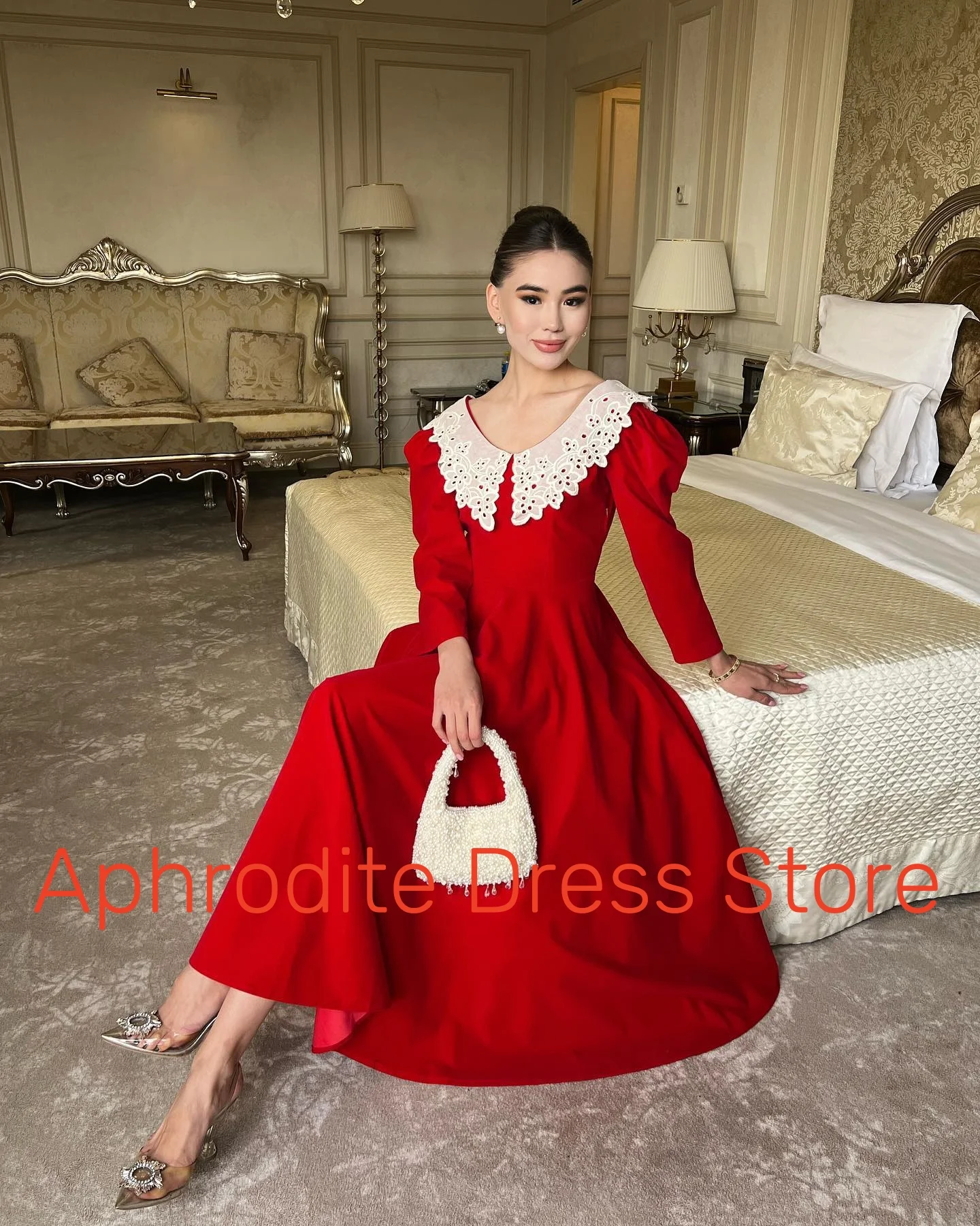 Customized Delicate Jersey Evening Dresses Temperament Long Sleeves Scoop Cocktail Dress Custom Size Bespoke Occasion