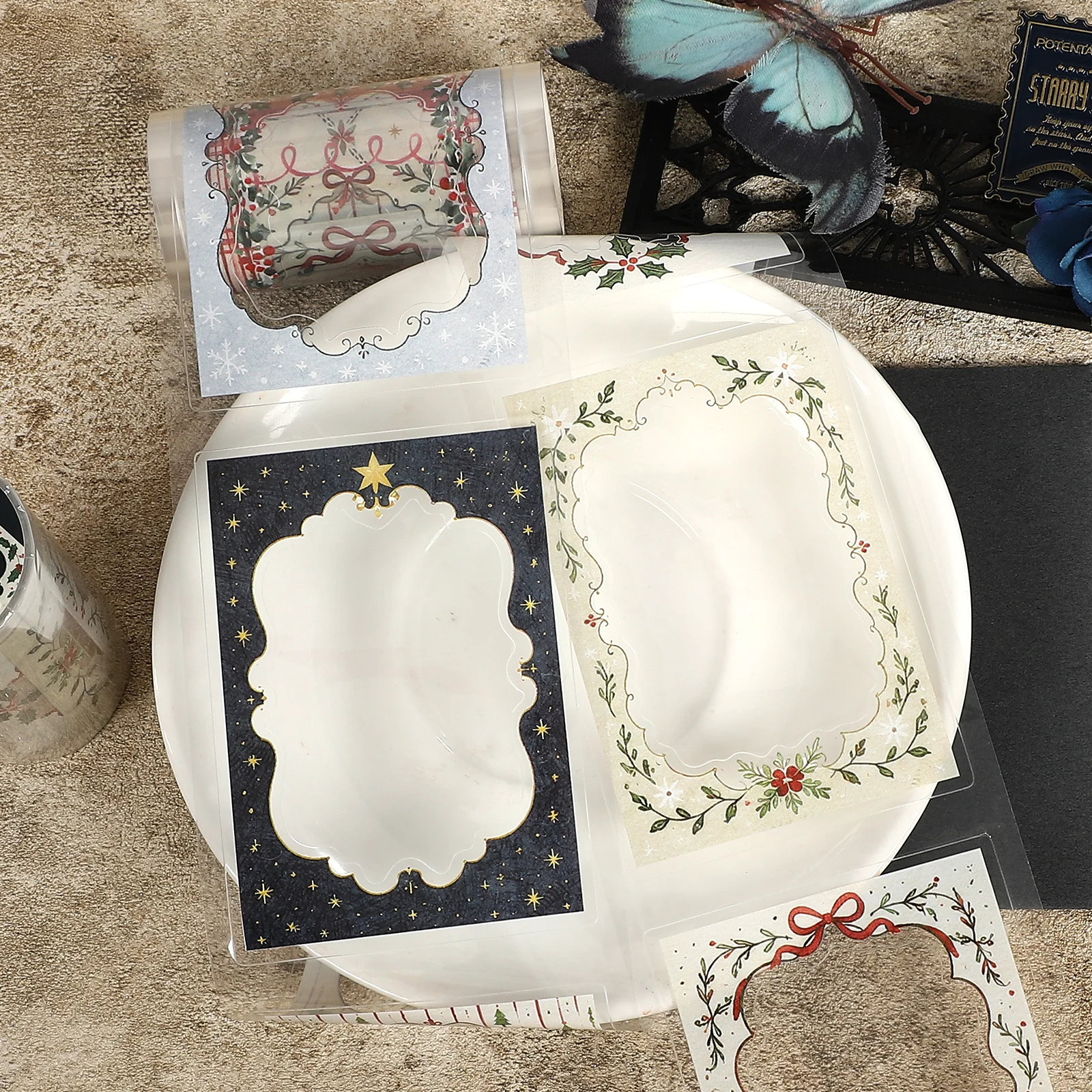 80mm*222cm Vintage Christmas Border Landscape PET Tape Creative DIY Journal Material Collage Scrapbooking Stationery