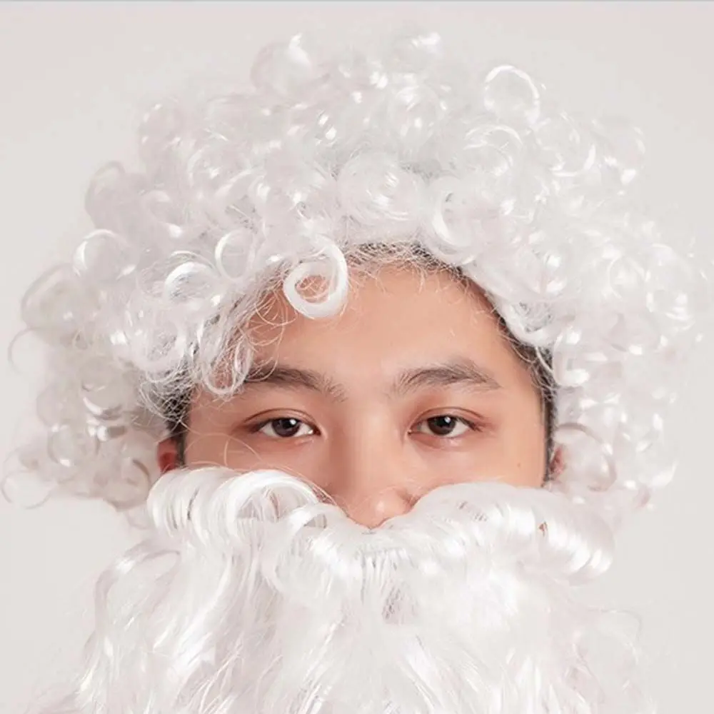 Costume de mascotte pour cadeau de vacances, perruque blanche réaliste pour enfants et adultes, accessoires de cosplay, accessoires de Noël, barbe de Père Noël