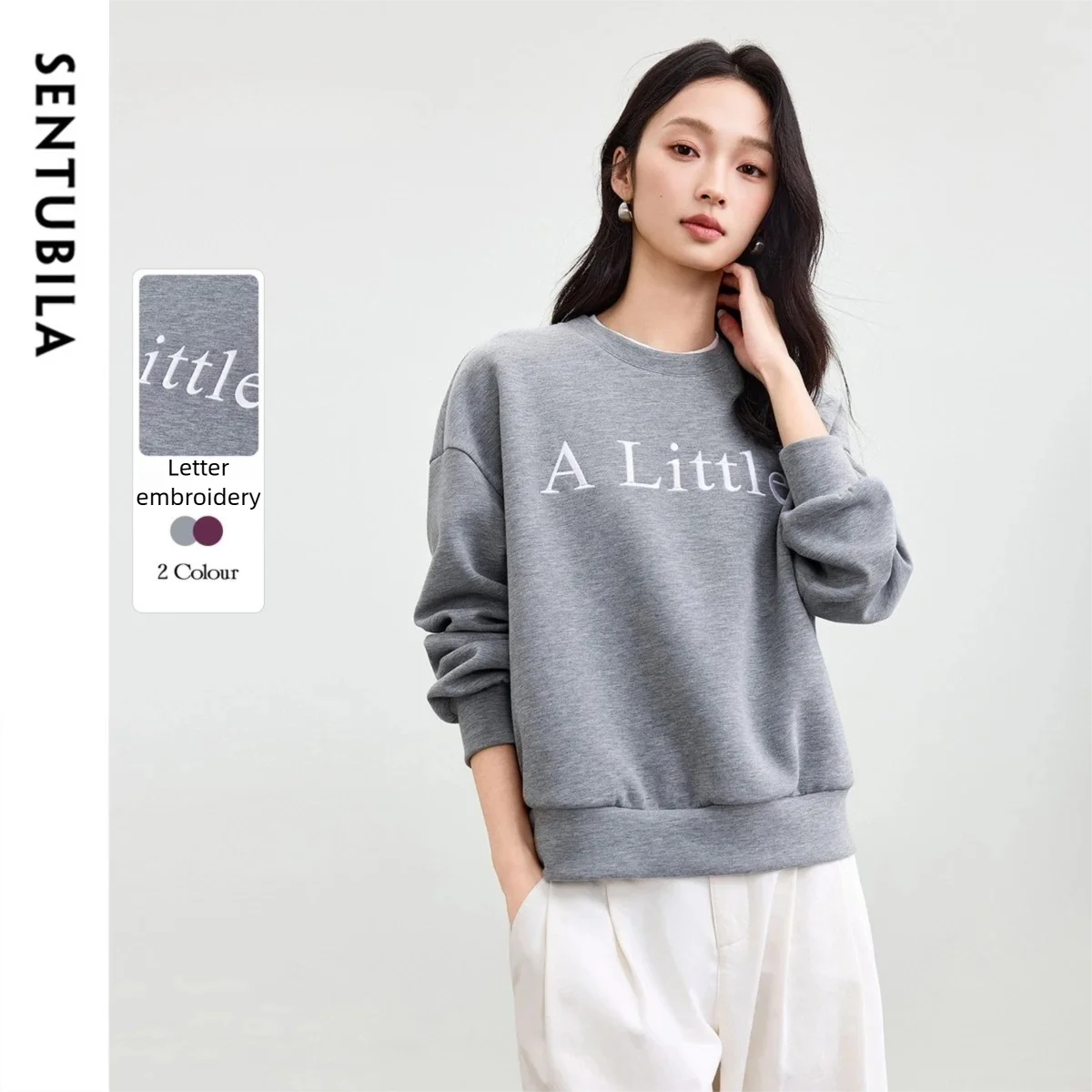 

SENTUBILA Women's Sweatshirt 2025 Winter Casual Loose Long Sleeve Pullovers Clothes Daily Round Neck Top Garment 153AD2420
