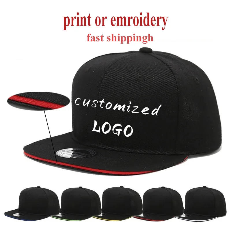 Custom Logo Flat Brim Snapback Cap Fashion Hip Hop Baseball Hat Unisex Outdoor Trucker Caps Trendy Leisure Sun Hats gorras