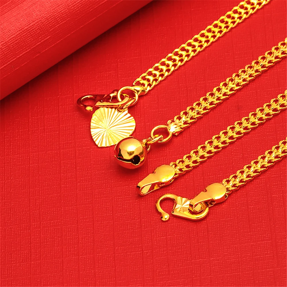 Yellow Gold Plated Jewelry Sets For Women 5mm Weaver Chain Necklace Bracelet 2pcs Jewellery Accessories Set Party Gifts Bijoux