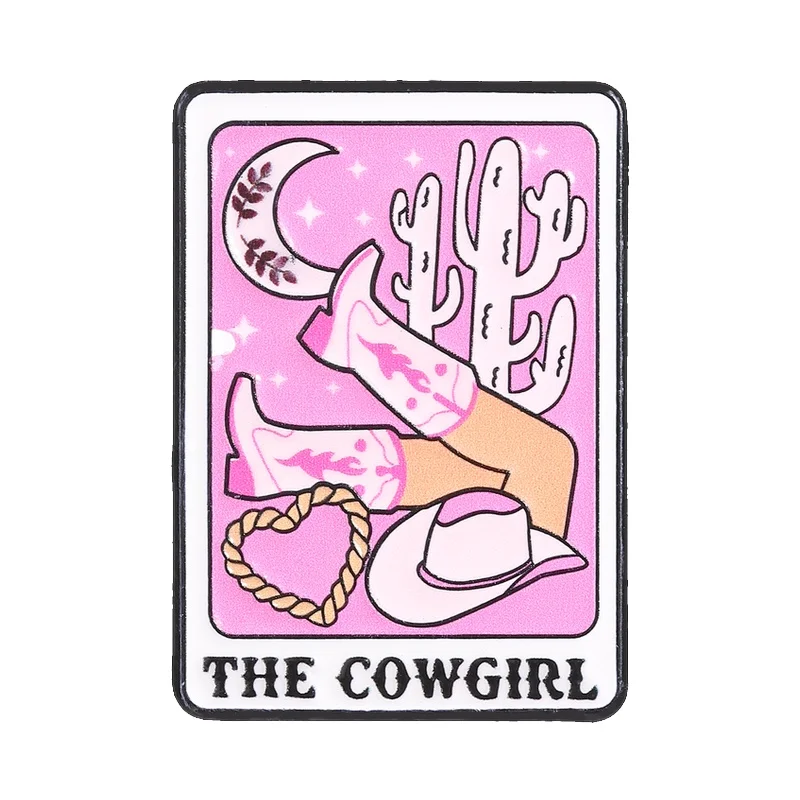 

The Cowgirl Tarot Cards Enamel Pin Retro Fashion Pink Boots Cactus Moon Cowgirl Hat Brooch Clothes Backpck Badge Jewelry Gifts