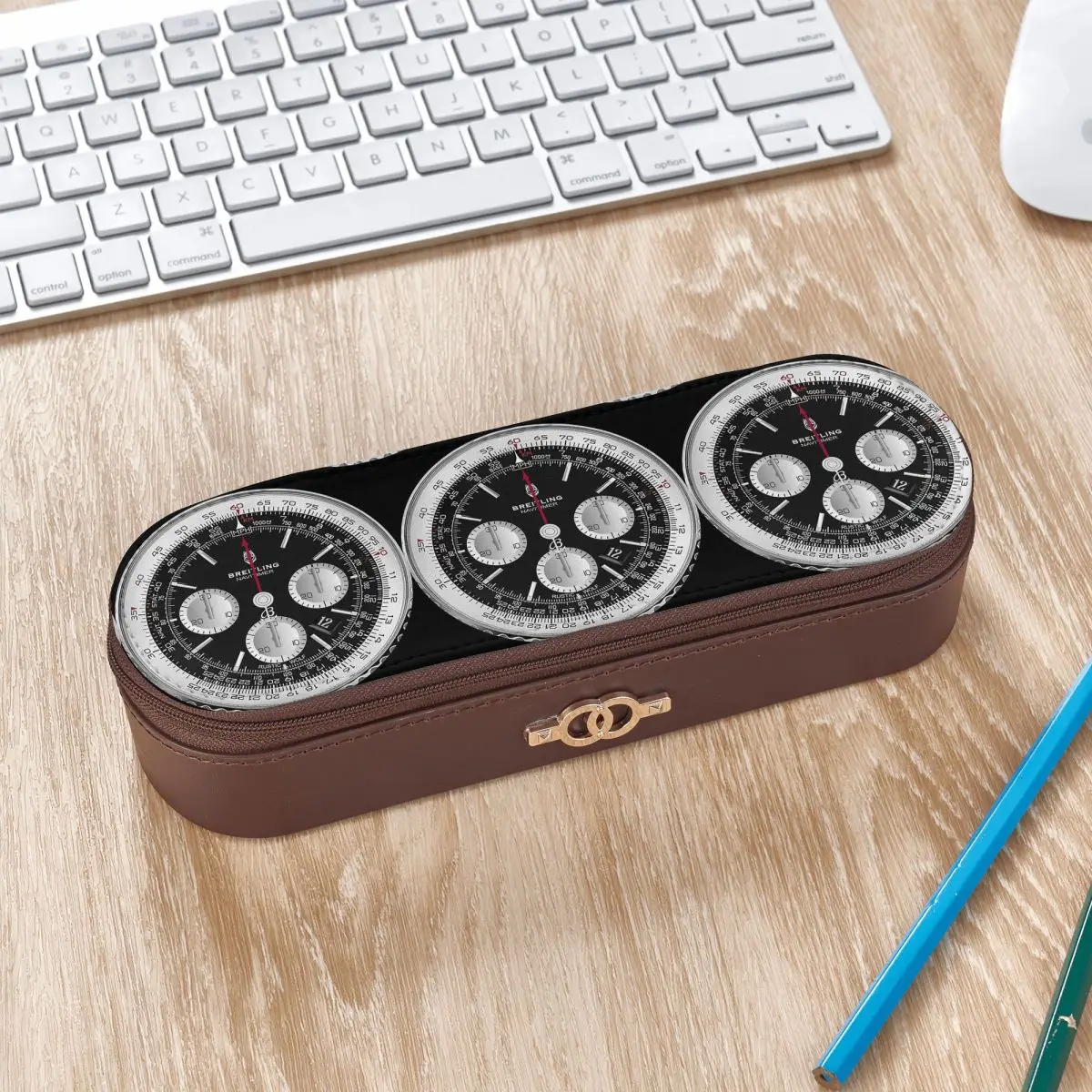 Black Luxury Watch Face Leather Pencil Cases Pencil Pouch Storage Stationery Supplies Pen Box Pencil Bag for Kids School