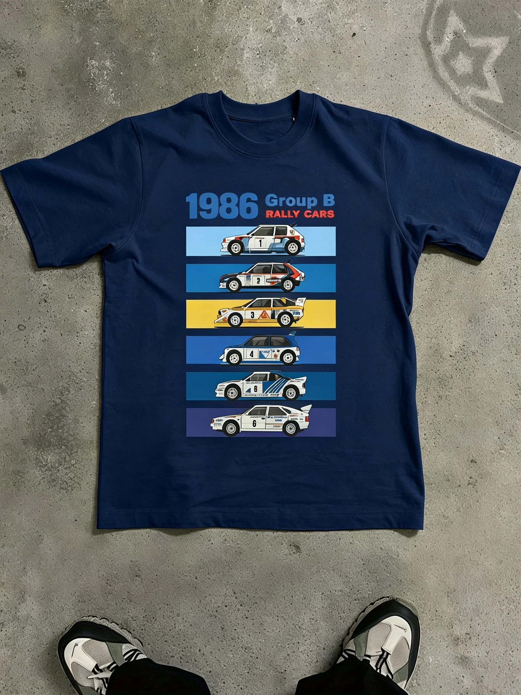 Herren Retro 1986 Group B Rally Print T-Shirt 100% Baumwolle Vintage Racing Design Rundhals Regular Fit Lässiges Kurzarm-Oberteil – Detail 8
