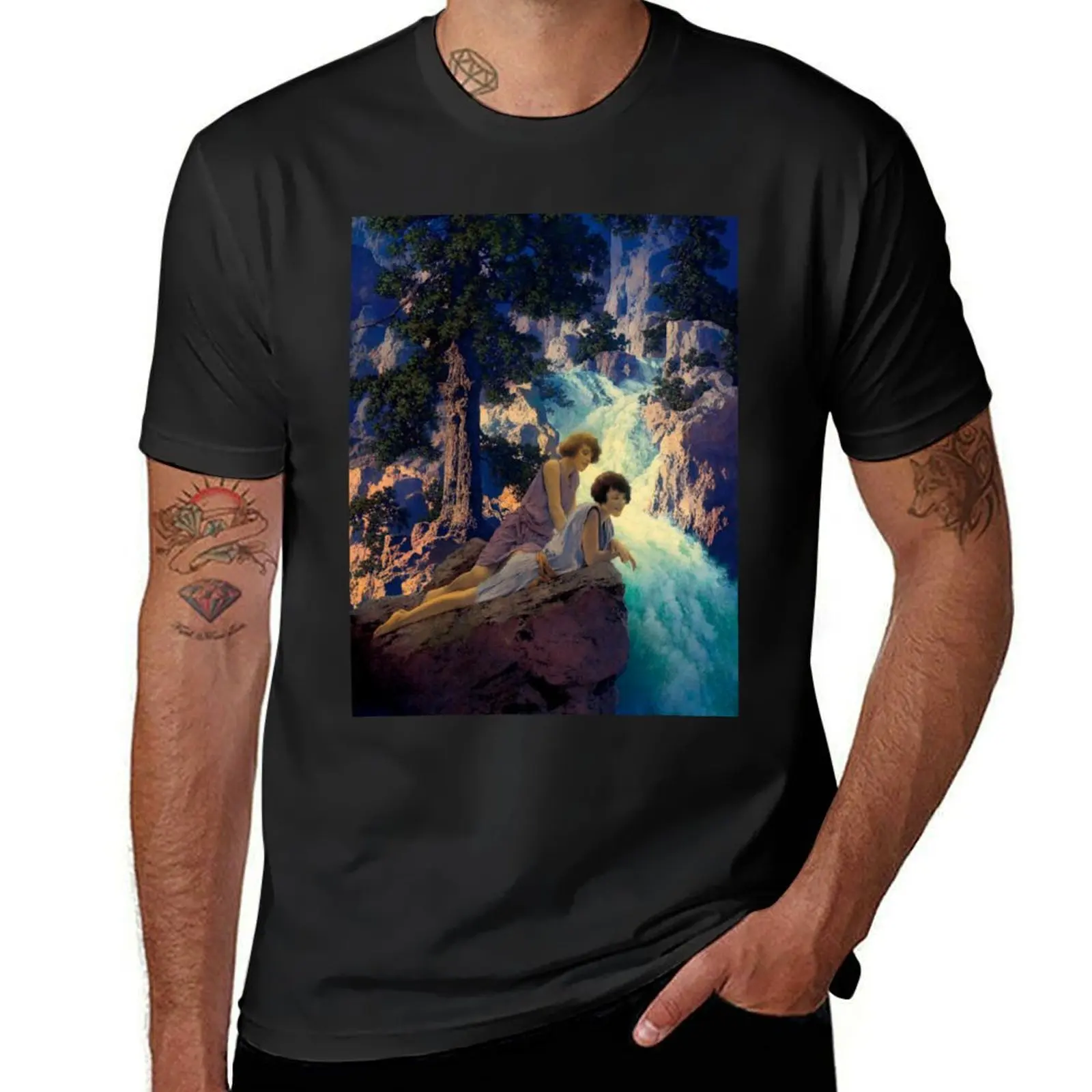 Waterfall -Maxfield Parrish midcentury art deco/nouveau illustration T-Shirt sports fans sweat anime clothes funnys mens t shirt