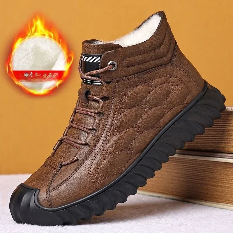 Winter Plus Velvet High Quality Leather Boots Men High Top shoes men Plus Velvet Casual shoes man Soft Sole sneaker tenis tênis