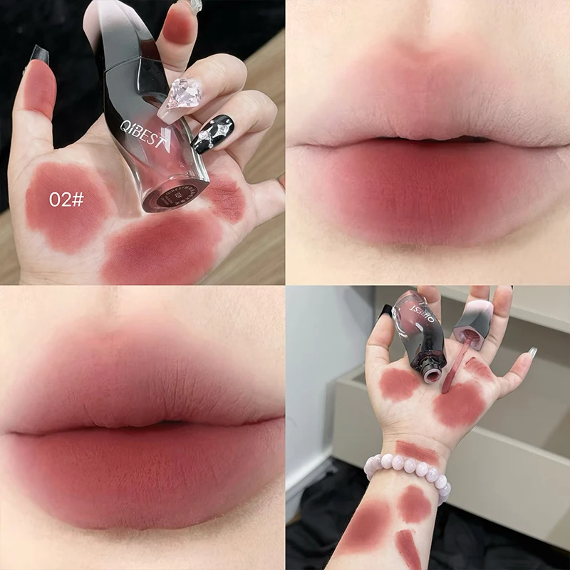 

QIBEST 4 Colors Waterproof Liquid Lipstick Matte Velvet Clay Texture Lip Gloss Brown Orange Red Lasting Non Stick Cup Lip Makeup