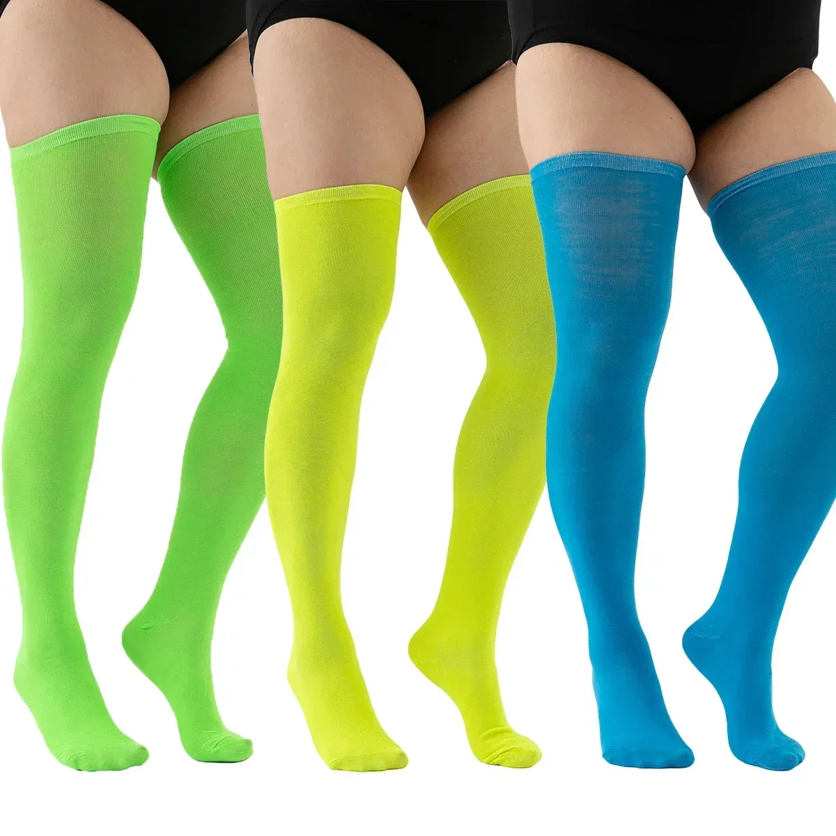 1 par de calcetines altos hasta el muslo de talla grande, medias Extra grandes a rayas por encima de la rodilla para mujer, calcetines coloridos, Cosplay de alta elasticidad