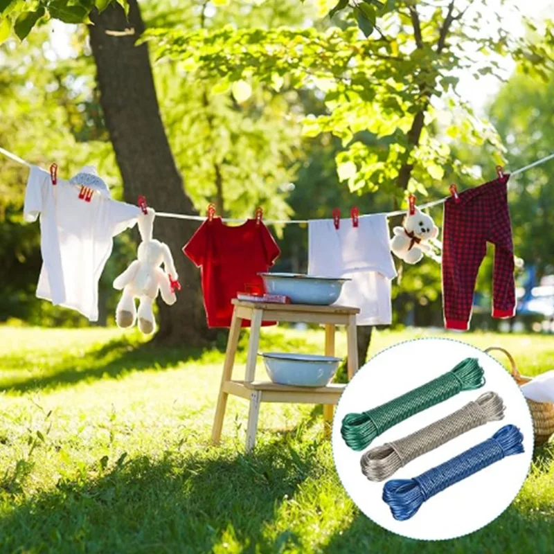 Cuerda para Tender Ropa con Núcleo de Acero de 20 Metros, Cuerda para Secar Ropa, Resistente y Gruesa, para Interiores, Exteriores, Jardín y Viajes
