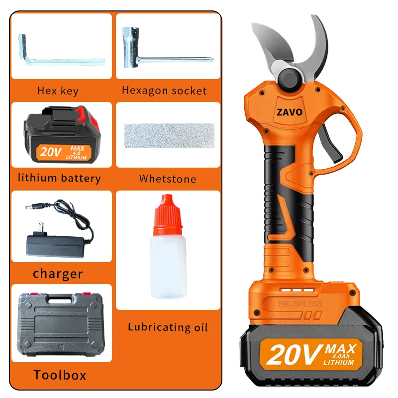 Electric pruning shears with SK5 blade, sharp and powerful. Scissors diameter 25mm, large lithium battery lasting work. Good hel