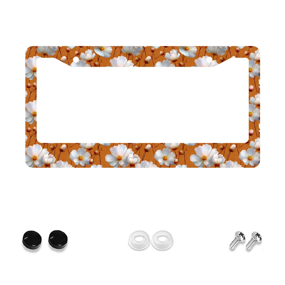 

1 шт., рамка номерного знака с 2 отверстиями в стиле ретро, коричневый цветочный узор, алюминиевый материал, 6x12 дюймов, с комплектом винтов, винтажные украшения для автомобиля