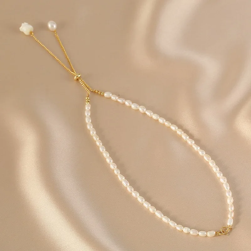 Sweet Lily Of The Valley Flower Natural Freshwater Pearl 14K Gold Filled Female Necklace Jewelry Women Short Chain No Fade 2027