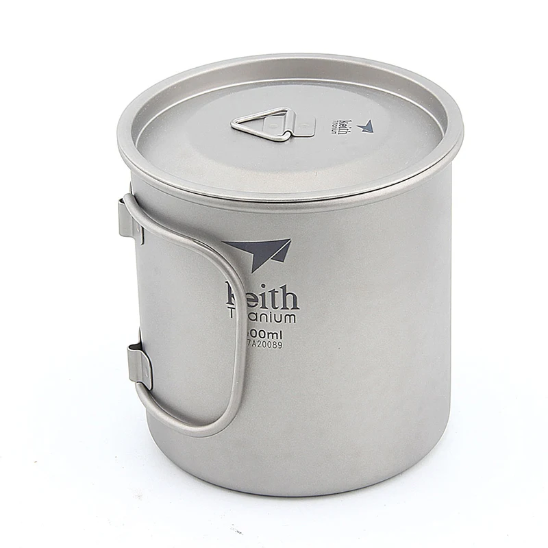 Keith Titanium Mug, Folding Handle Water Cup, Outdoor Camping Travel Hiking Drinkware Titanium Coffee Mug, 220ml-900ml