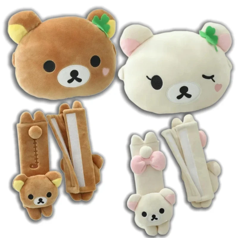 Almohada Suave para Reposacabezas de Coche con Diseño de Rilakkuma, Adorable Almohada de Oso Kawaii para Soporte de Cabeza en el Coche, Accesorio Decorativo para el Interior del Vehículo, Regalo para Niñas