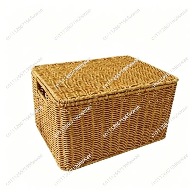 For Premium Large Capacity Woven Storage Basket With Lid Rectangular Weave Container Stackable Laundry Baskets Household