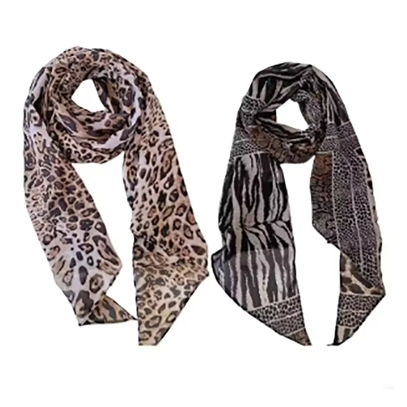 Leopard Small Long Silk Scarf Women Chiffon Strap Winter Warm Windproof Y2k Irregular Scarf Waste World Punk for Nightclub Party