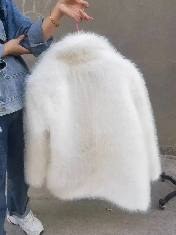 ZADORIN Winter Mid Long Fluffy Women Jacket Thick Warm Lapel White Faux Fur Coat Women Fashion Loose Fur Jacket Coats for Womens