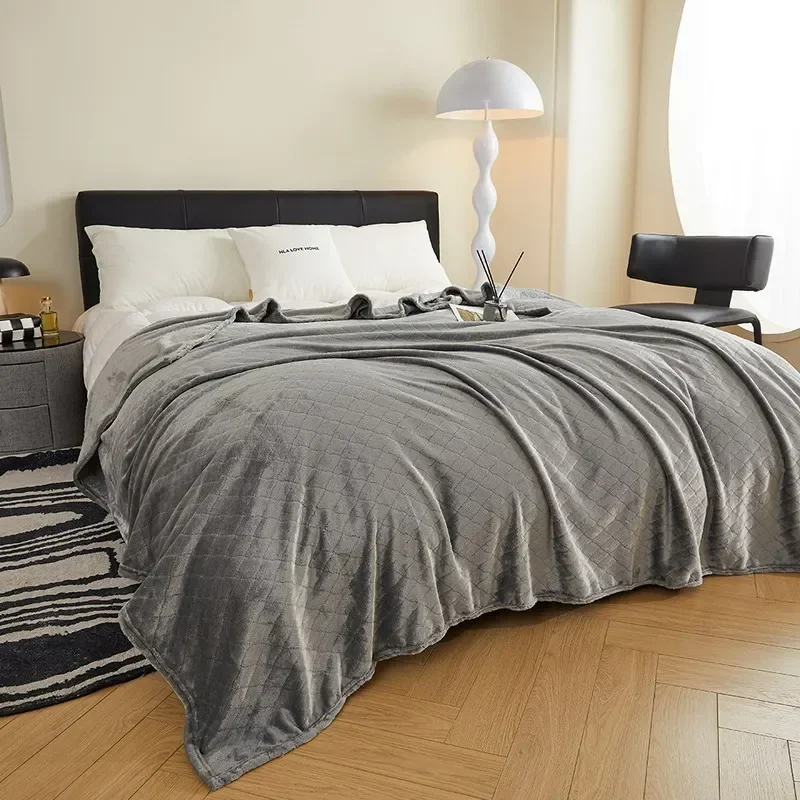Diamond Pattern Coral Velvet Blanket Soft Flannel Plush Throw For Sofa Bed Air Conditioning Room Lightweight Warm Cozy