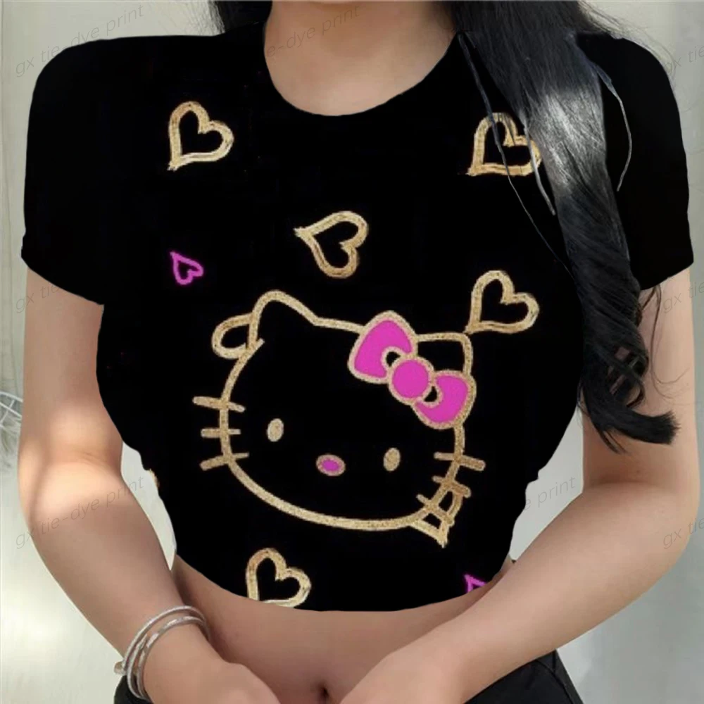 Hello Kitty Printed Women's T-Shirt Hello Kitty Harajuku Summer Female Top Tee For Lady Girl Funny Round neck T-shirts Hipster