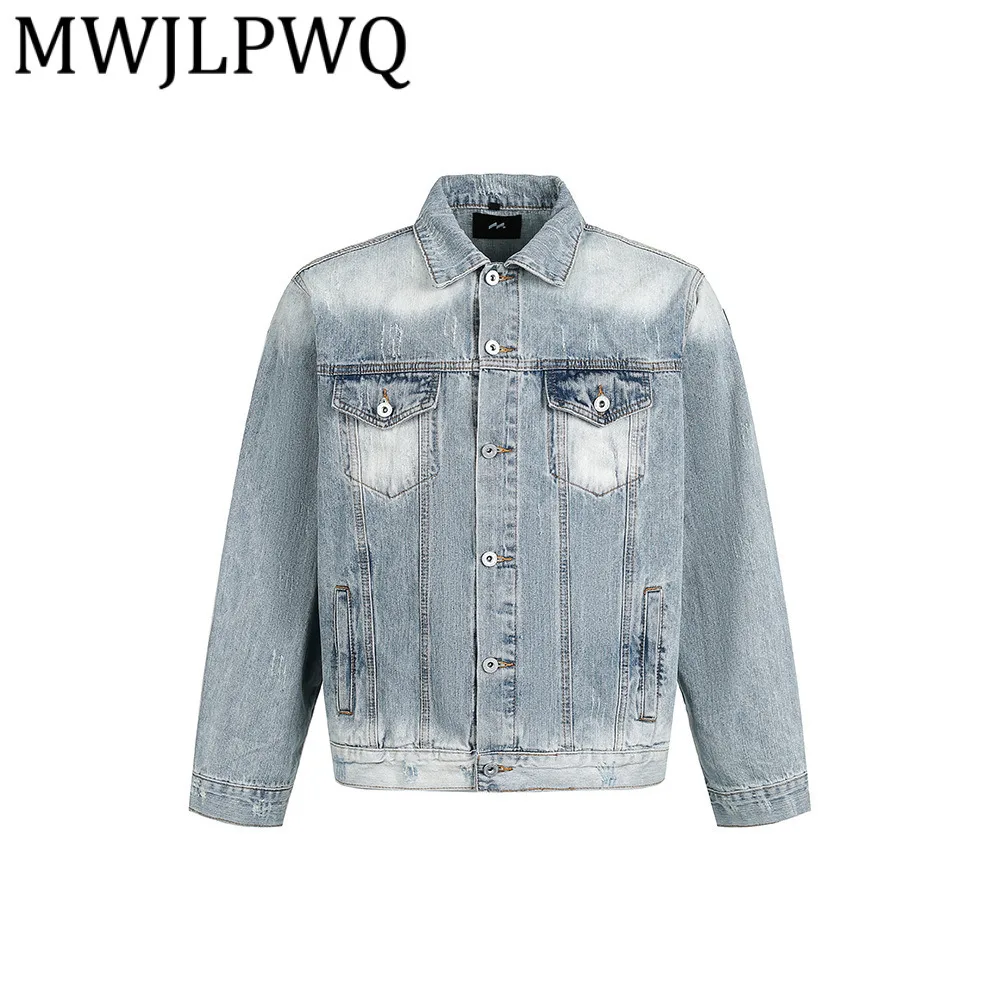 

MWJLPWQ Modish Autumn American High Street Personality Denim Jacket Male Lapel Spliced Pocket Design Coat 2025 Trend New 21514