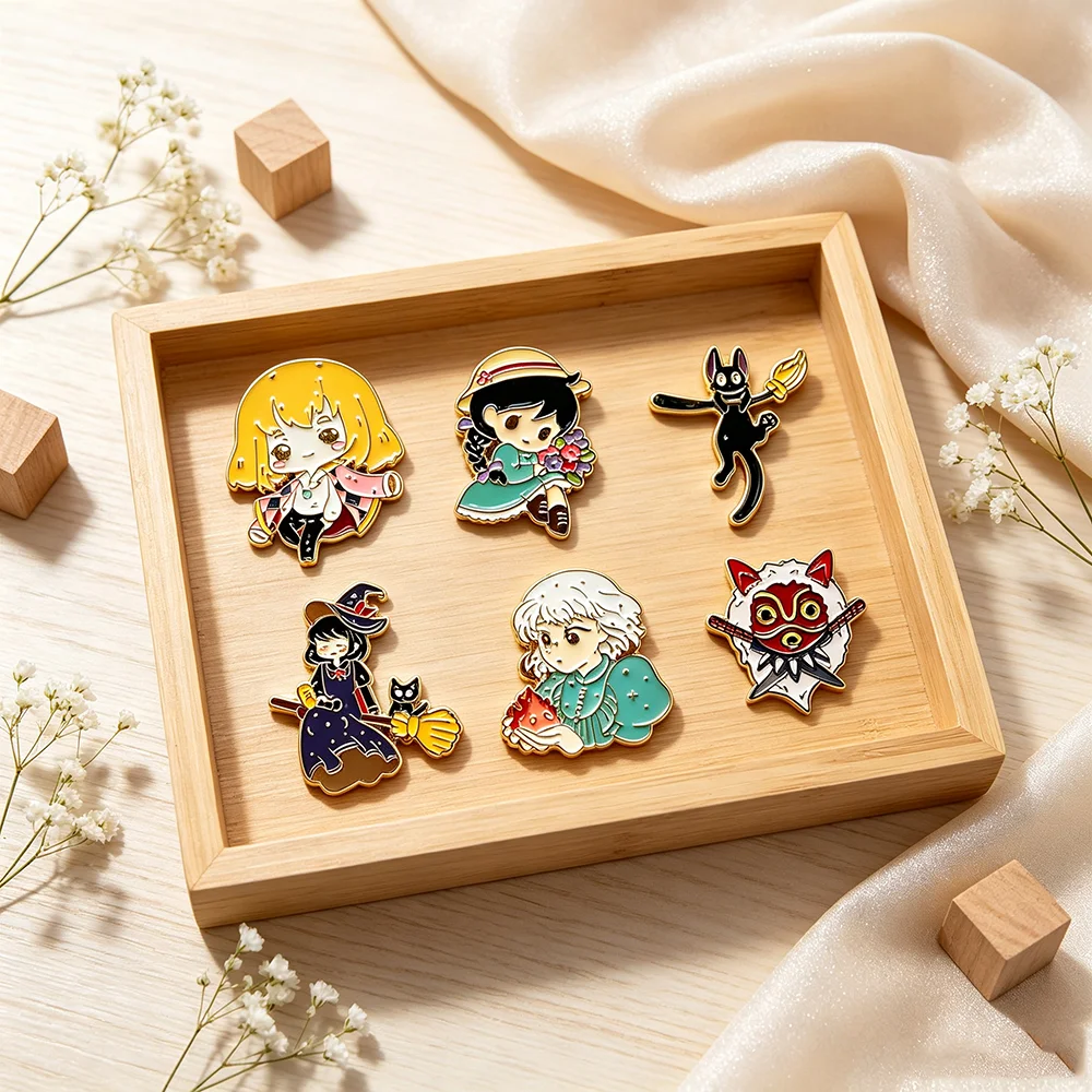 6 Stück japanische Cartoon-Emaille-Pins, Metallbrosche, niedliches Waldelf-Abzeichen, Fantasy-Animationsfilm-Liebhaber-Accessoire – Detail 1