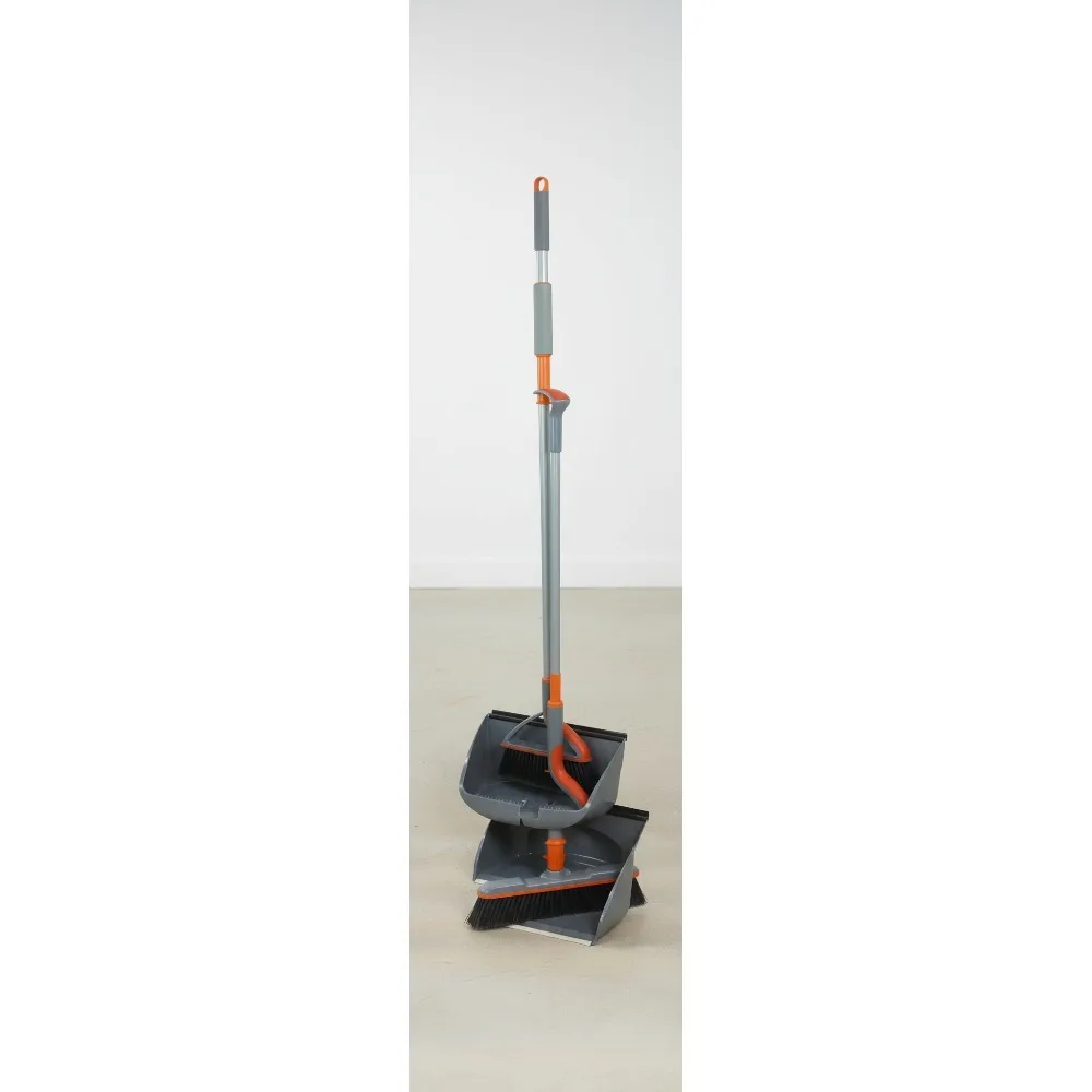 

Stand-Up Broom and Dustpan Set with Long Handle for Easy Sweeping, Multi-Surface Floor Cleaner for Home Use