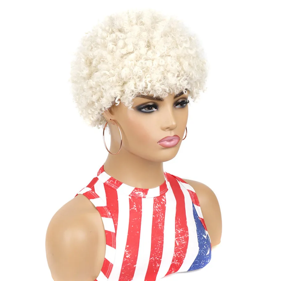 OUCEY Synthetic Hair Wigs for Women Afro Kinky Curly Short Wigs for Black Women Cheaper Natural Wig Orange White Wig Female