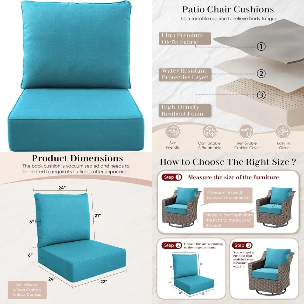 

Набор водостойких подушек для уличных стульев — 22x24x6 дюймов, съемные чехлы, прочные подушки для мебели для патио