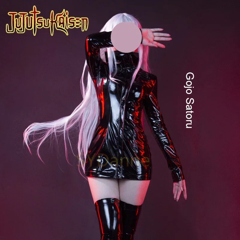 New Anime Jujutsu Kaisen Gojo Satoru Woman Cosplay Costume Leather Tights Uniform Suit Christmas Halloween Party Carnical Outfit