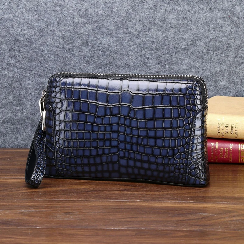 Men's Winter Real Cowhide Crocodile Clutch Bag High-Quality Large Capacity Briefcase Envelope Clutch for Business And Travel