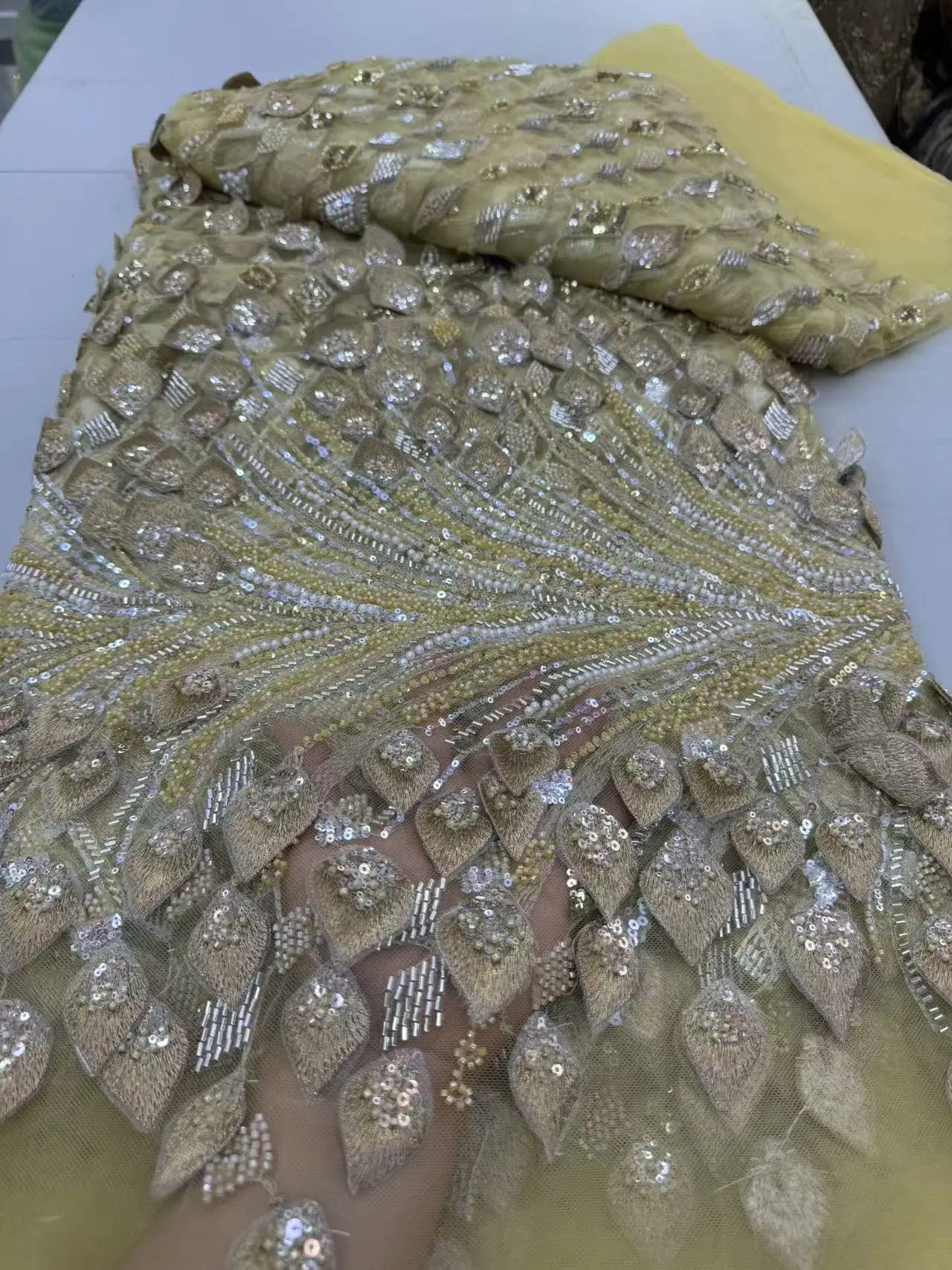 

2025 African Nigerian Latest High Quality With Guipure Embroidery Tulle Sewing Lace Fabric Dresses Sequins 5Yards JY495