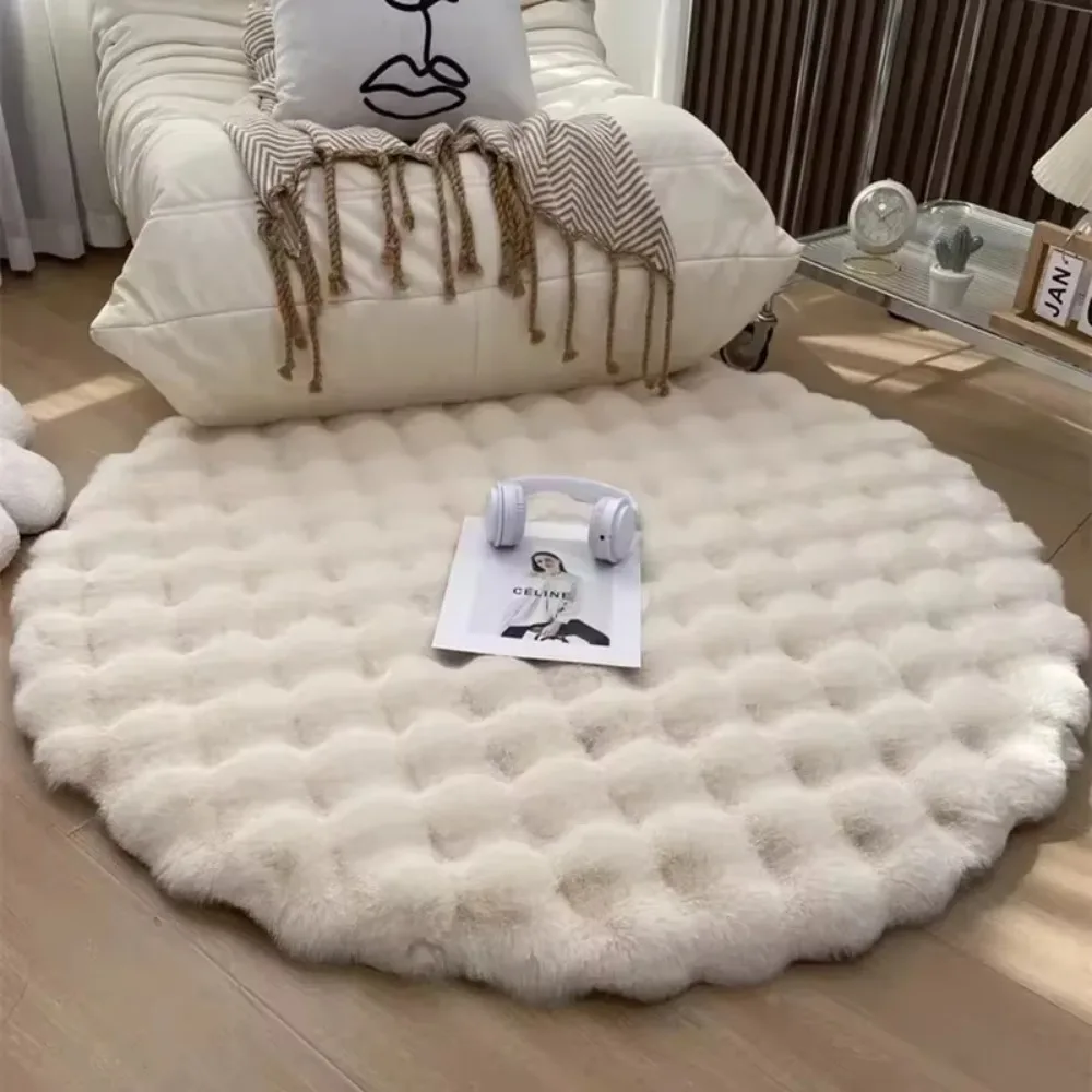 Round Bubble Velvet Carpet Solid Color Soft Fluffy Plush Non Slip Rug Warm Bedroom Coffee Table Floor Mat Home Decoration