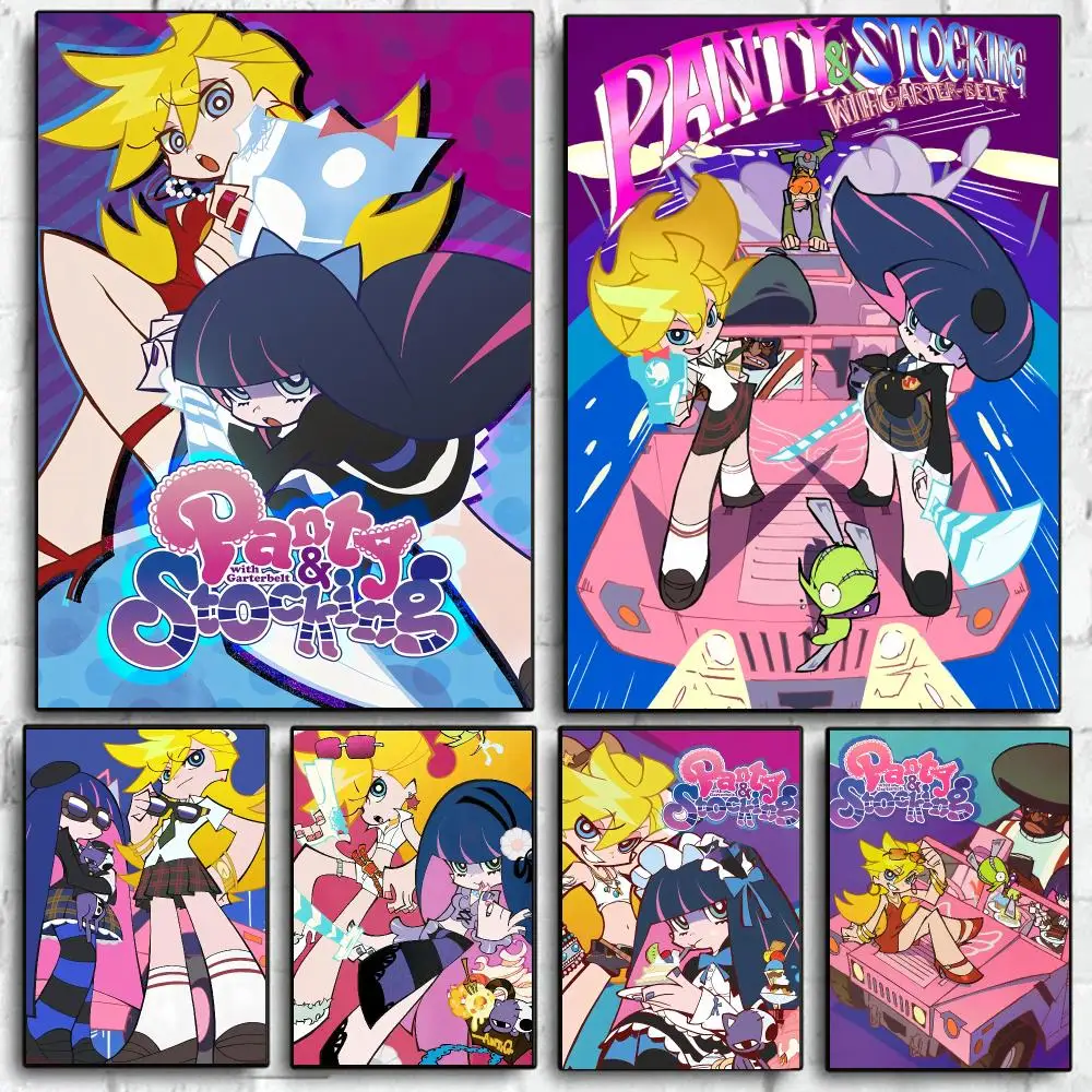 Classic Anime P-Panty And Stocking Poster Self Adhesive Wall Art Decor for Bedroom Living Room Office Home Decor Gift