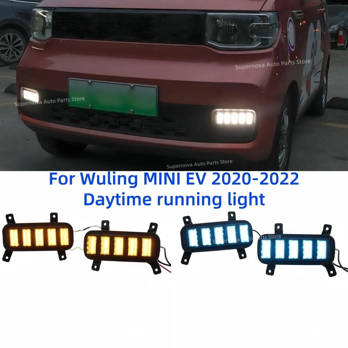 Fit for Wuling MINI EV 2020-2022 LED Daytime running light Flowing Light Turn signal Modification Front fog light Auto parts