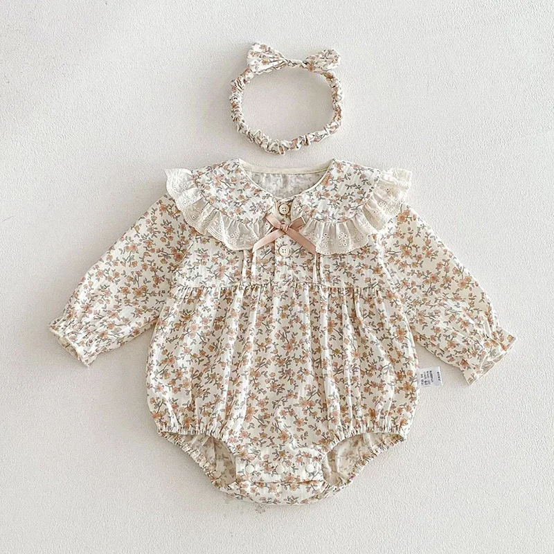 2026 New Spring Korean Style Climbing Suit Long Sleeved Cotton Print Newborn Baby Girls Bodysuits 0-24M Baby Girl Clothing