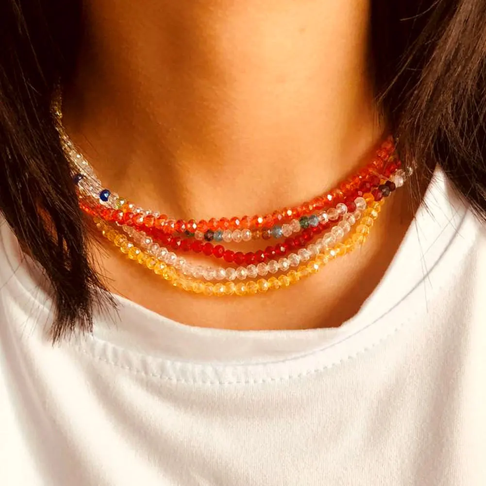 European and American personalized crystal color long necklace women, cross-border temperament street auction trend item jewelry