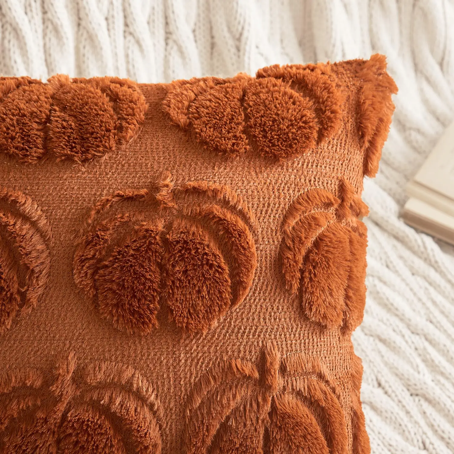 Fall Pillow Covers 18x18 Set of 2 Fall Decorations Autumn Rust Pumpkin Throw Pillow Cases Soft Plush Faux Fur Wool Couch Case