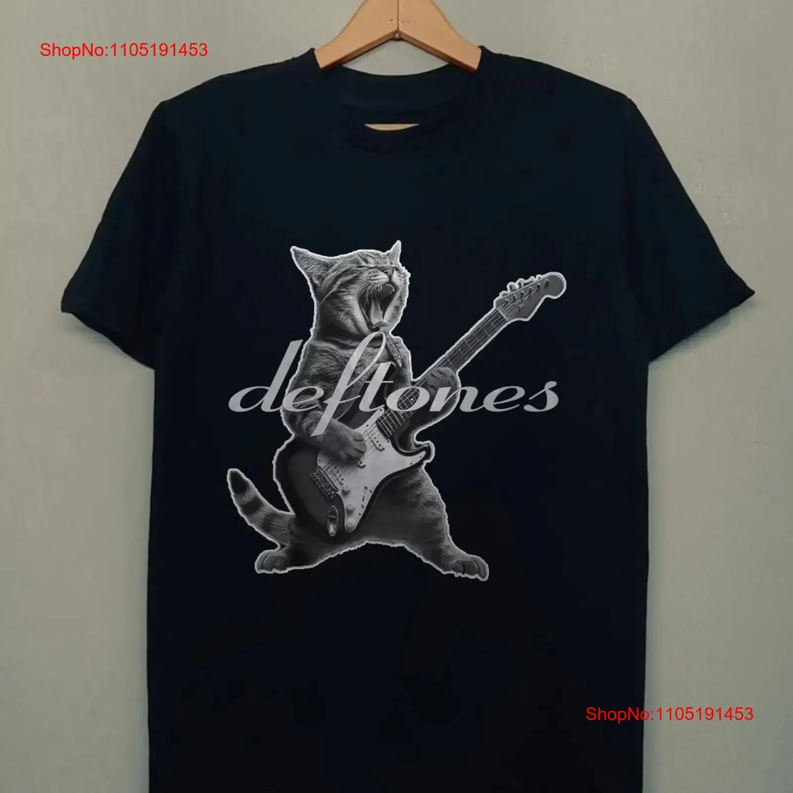 

New Deftones Cat Playing Guitar T Shirt Black Cotton Size S 5X vintage Washed Unisex Versatile homme streetwear graphic fashion