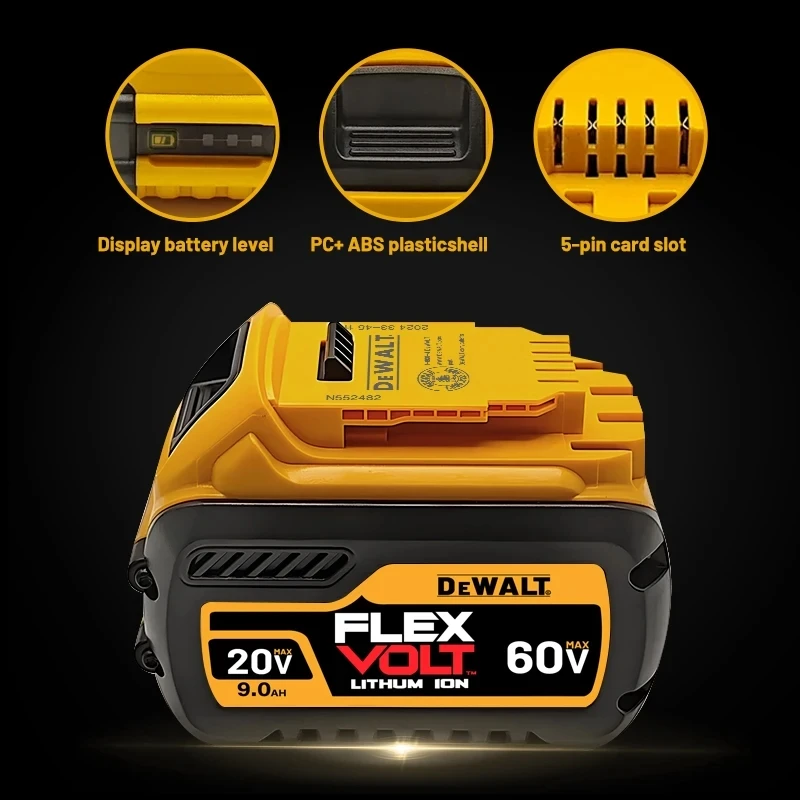 Batería original DeWALT 100% 20V/60V 6Ah 9Ah MAX FlexVolt para DCB606 DCB205 DCB206 DCB209 DCB182 herramienta eléctrica con cargador 3